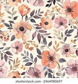 Sweet flower watercolor seamless pattern.soft pastel colors water color seamless pattern for beauty products or other.