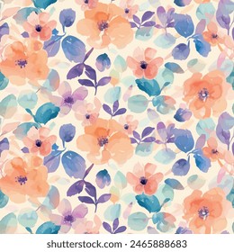 Sweet flower watercolor seamless pattern.soft pastel colors water color seamless pattern for beauty products or other.