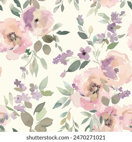 Sweet flower watercolor seamless pattern.soft pastel colors water color seamless pattern for beauty products or other.