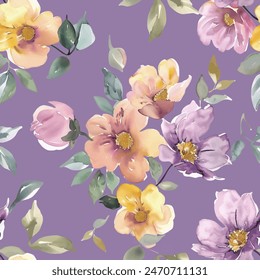 Sweet flower watercolor seamless pattern.soft pastel colors water color seamless pattern for beauty products or other.