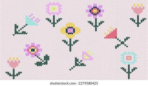 Sweet flowers knitting pattern, Festive Sweater Design. Seamless Knitted Pattern