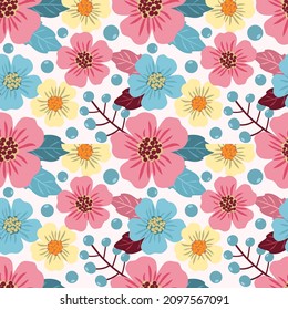 Sweet Flowers and Leave Seamless Pattern for Fabric Textile Wallpaper