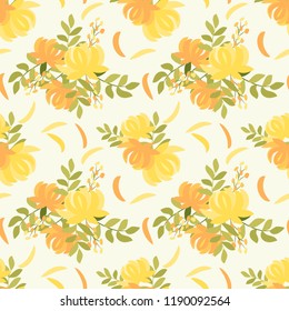 Sweet flowers seamless pattern. Bright yellow flowers on white background.