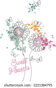 Sweet flowers slogan colorful design t shirt