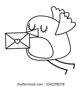 sweet flying bird with envelope message in beak cartoon
