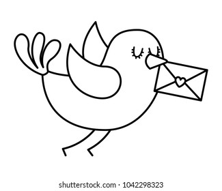 sweet flying bird with envelope message in beak cartoon