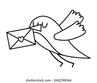 sweet flying bird with envelope message in beak cartoon