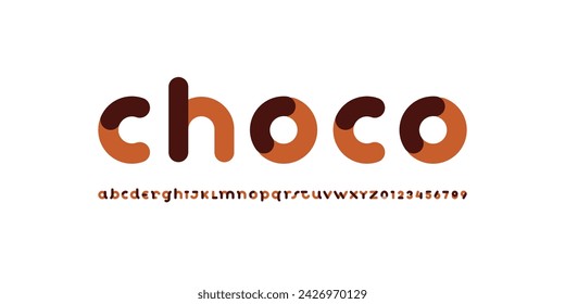 Sweet font, alphabet in the chocolate style, rounded letters and numbers, vector illustration 10EPS