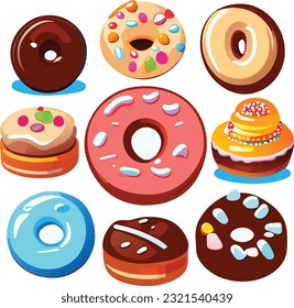 Sweet food 3d realistic render vector icon set. Cake, donut, croissant, cupcake, ice cream, chocolate