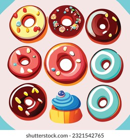 Sweet food 3d realistic render vector icon set. Cake, donut, croissant, cupcake, ice cream, chocolate