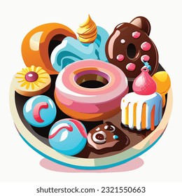 Sweet food 3d realistic render vector icon set. Cake, donut, croissant, cupcake, ice cream, chocolate