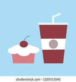 sweet food. Cake and drink are a vector