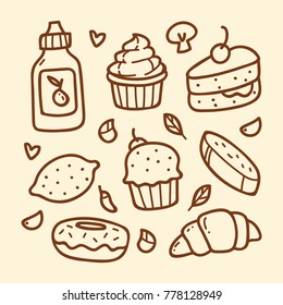 Sweet food and candy doodle illustration