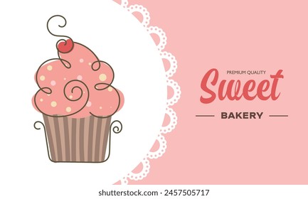 Sweet food chocolate creamy cupcake banner. Vector illustration