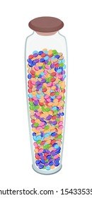 Sweet Food, Colorful Chocolate Candies in A Tall Glass Jar Isolated on White Background 