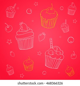 Sweet food creamy cupcake set isolated vector illustration