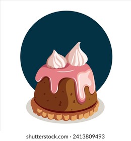 Sweet food. Cupcake with meringues and jam. Baking, bakery shop, cooking, sweet products, dessert, pastry concept, catering. Vector illustration for poster, banner, website, advertising.