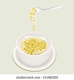 Sweet Food and Dessert Food, Delicious Mung Beans Sweet Dessert with Coconut Milk Isolated on White Background 