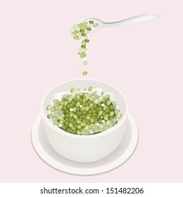 Sweet Food and Dessert Food, Delicious Mung Beans Sweet Dessert with Coconut Milk Isolated on White Background 