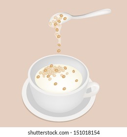 Sweet Food and Dessert Food, Delicious Soy Beans Sweet Dessert with Coconut Milk Isolated on White Background 