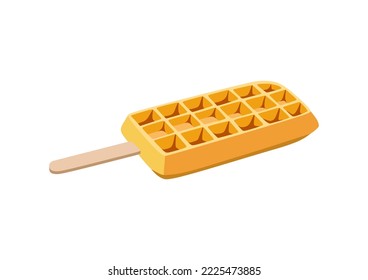Sweet food and dessert food, vector illustration of golden brown homemade corn dog or hot dog waffle on a stick. 