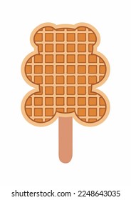Sweet food and dessert food, vector illustration of golden brown bear shape homemade corn dog or hot dog waffle on a stick.