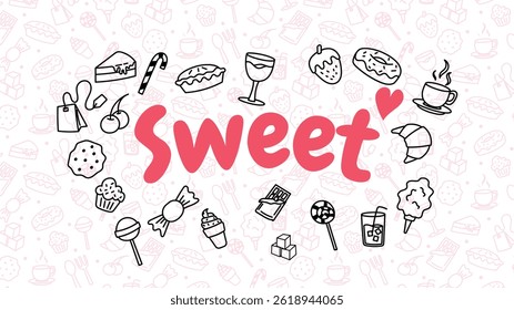 sweet food doodle banner background hand drawing title page