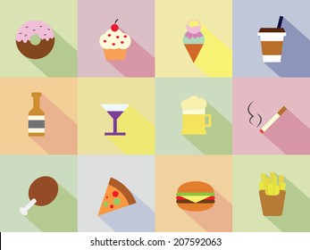 Sweet, food and drink icon on colorful background. showing factor of diabetes