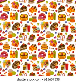 Sweet food flat seamless pattern. Vector illustration.