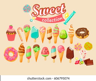 Kollektion von Süßem Essen.  Vektorgrafik.