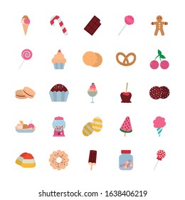 Sweet food icon set design, dessert delicious sugar snack and tasty theme Vector illustration