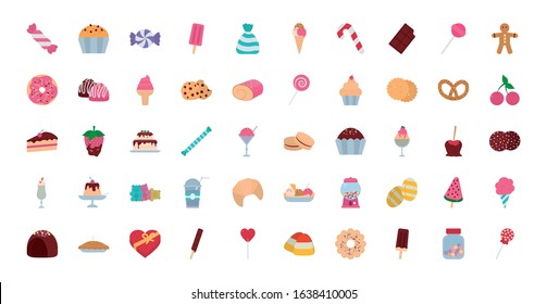Sweet food icon set design, dessert delicious sugar snack and tasty theme Vector illustration