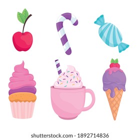 Sweet food icon set design, dessert delicious and sugar theme Vector illustration