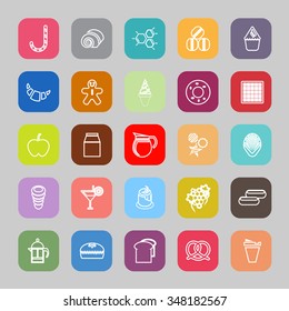 Sweet food line flat icons, stock vector
