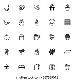 Sweet food line icons on white background, stock vector