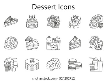 Sweet food line icons set. Dessert collection. Vector illustration.