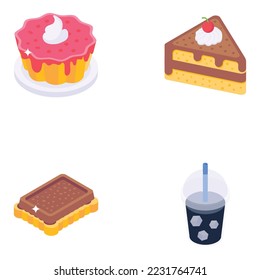 Sweet Food and Refreshment Isometric Icons 

