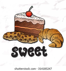 Sweet food set. Hand drawn elements.