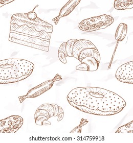 Sweet food set. Hand drawn elements.