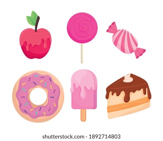 Sweet food symbol set design, dessert delicious and sugar theme Vector illustration