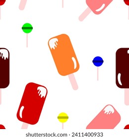 Sweet Foods Vector | Seamless Pattern |Chocolate, Ice cream, Candy, Cake, Donut