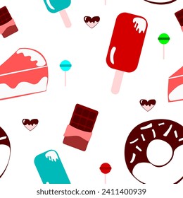 Sweet Foods Vector | Seamless Pattern |Chocolate, Ice cream, Candy, Cake, Donut