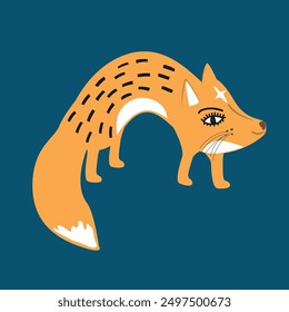Sweet fox illustration in naive hand drawn style. Cartoon animal drawing, vector. Foxy spirit with big eyes
