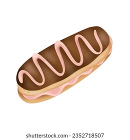 Sweet French chocolate eclair vector watercolor illustration Colorful printable illustration