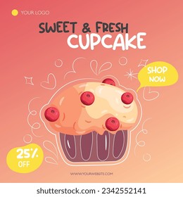 Sweet and fresh berry cupcake offer instagram post template