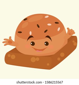Sweet, fresh bread for breakfast, dinner in a box. Vector illustration. Menu, banner, signboard, frame, emblem, advertisement, label,