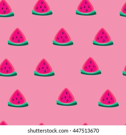 Sweet fresh colorful watermelon slice summer fruit seamless pattern on pink background