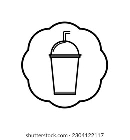 Sweet fresh drink in plastic cup in One continuous line drawing. Vegan smoothie in transparent mug in lineart style. Modern vector illustration
