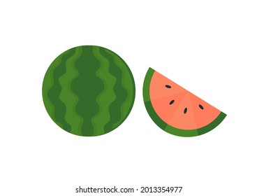 sweet and fresh watermelon illustration with a mix of light green and dark green, red and pink