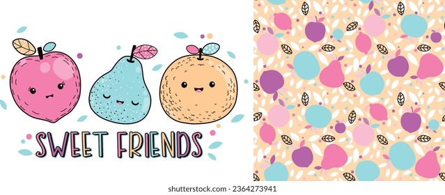 sweet friends cute fruit smile